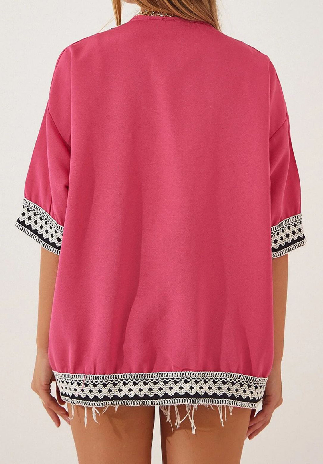 Pink Embroided Linen Kimono